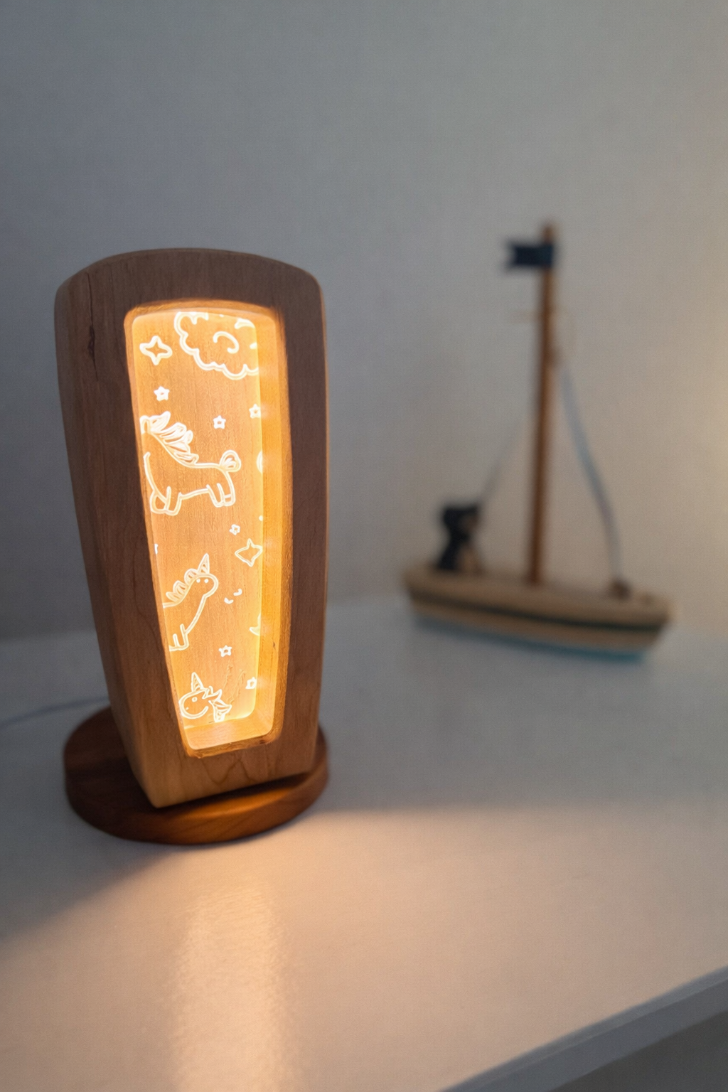 Lamp on top of night stand