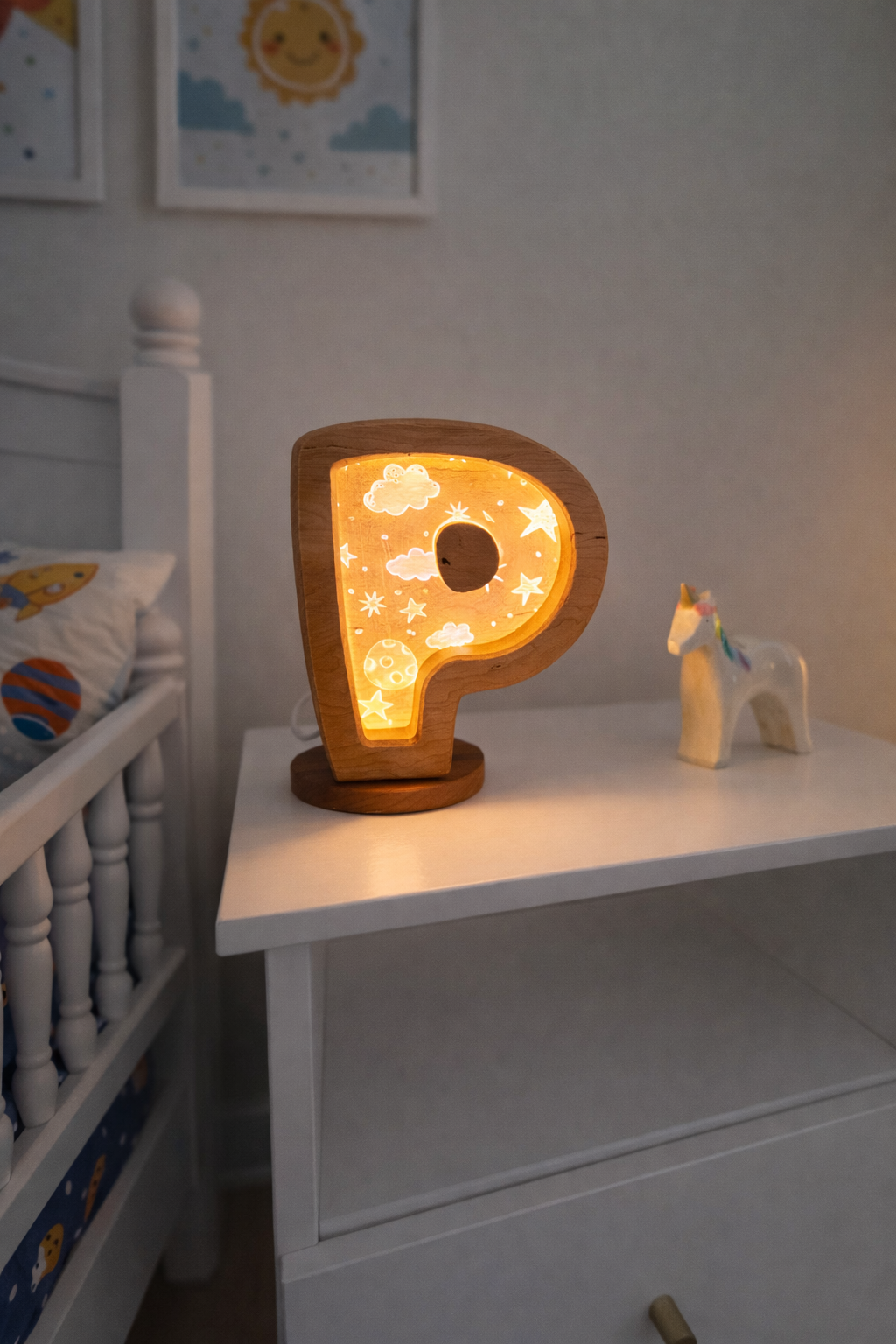 Personalized Wooden Letter Night Light | Custom Initial Lamp for Kids